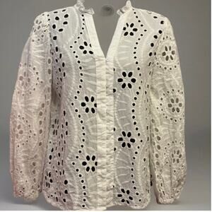 Liv Los Angeles Eyelet Blouse Medium Womens See Through Cottage Coastal Prairie